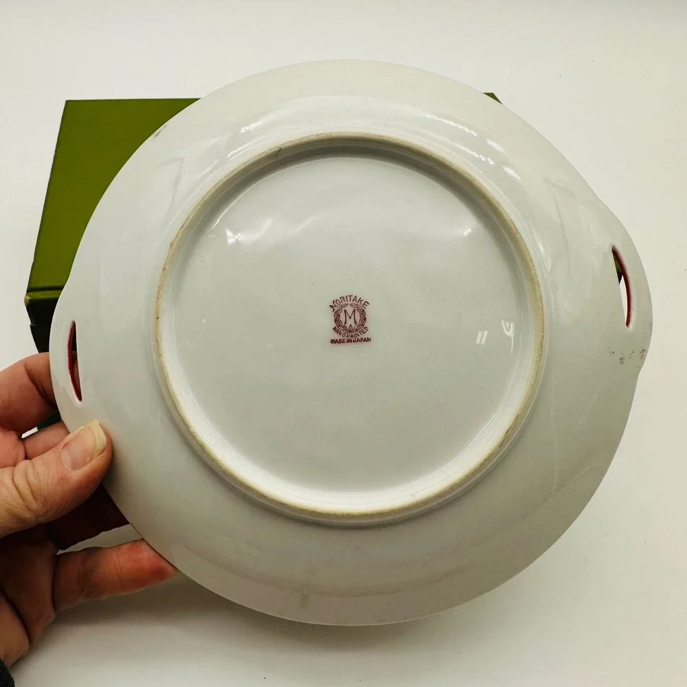 Noritake Vintage Hand Painted Floral Porcelain Handled Cake Plate Orange 7.5in